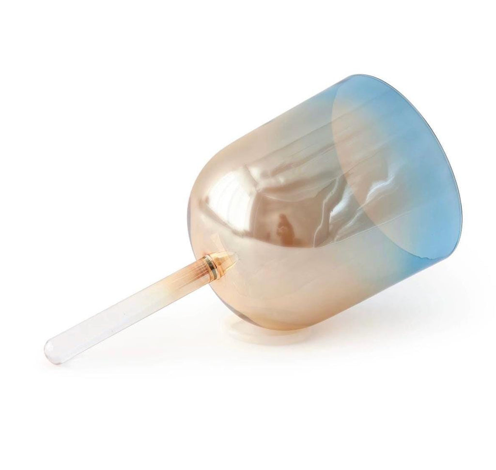 Gold Teal Gradient Crystal Singing Bowl | 440Hz/442Hz | 6”-9” | 99.9% Pure Quartz | Handheld Sound Healing Bowl