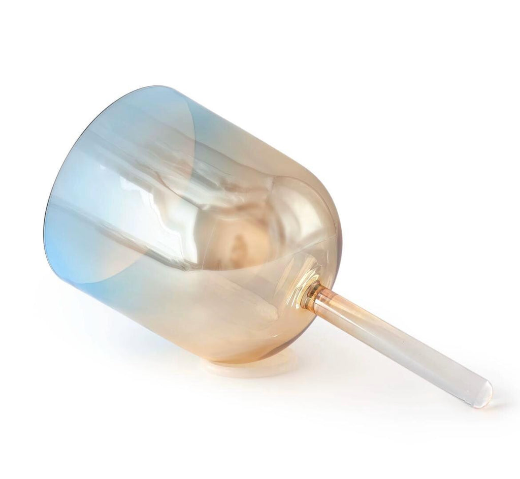 Gold Teal Gradient Crystal Singing Bowl | 440Hz/442Hz | 6”-9” | 99.9% Pure Quartz | Handheld Sound Healing Bowl