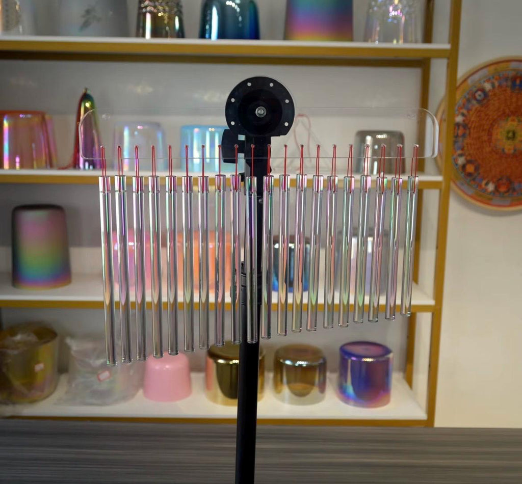 Clear Crystal Bar Chimes with Stand – Sound Healing Instrument, F Pentatonic Scale, Energy Clearing, Meditation, Chakra Balancing, Sacred To